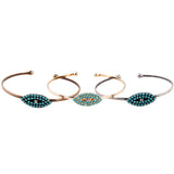 Dana Levy Turquoise Crystal Evil Eye Charm Cuff Bracelets Trio