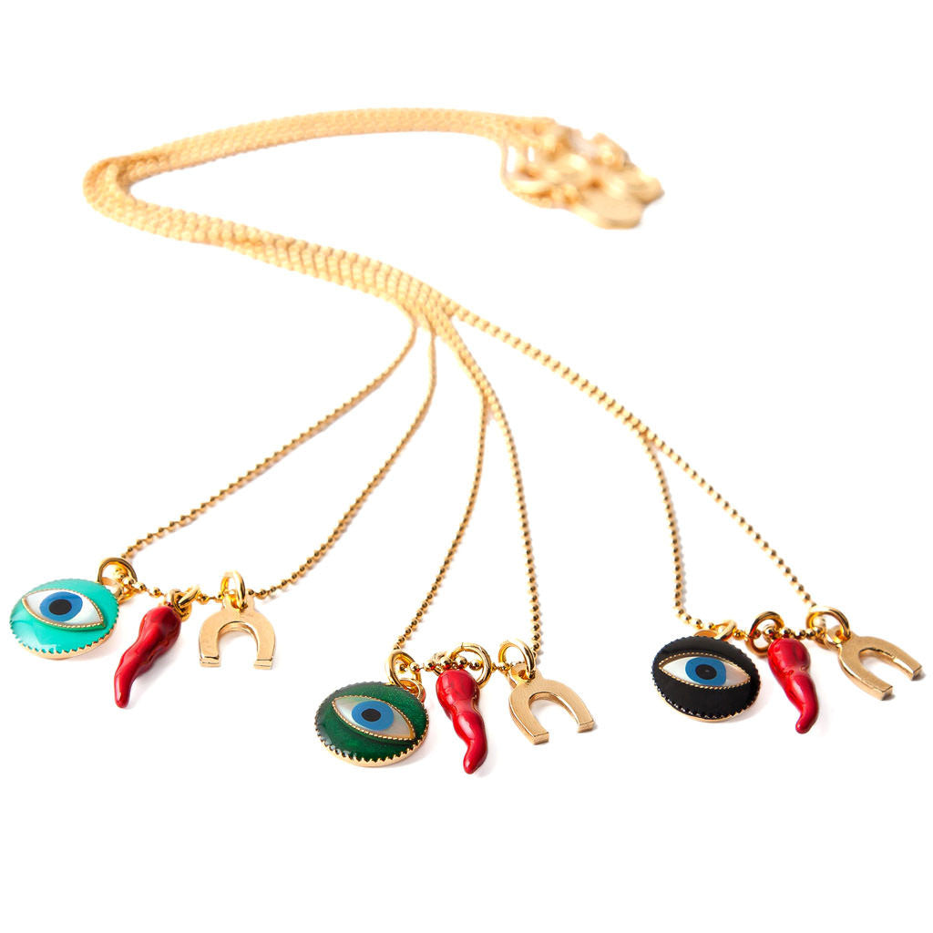 Dana Levy Enamel Evil Eye Token Charm Trio Ball Chain Necklace - Trio of Colours