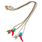 Dana Levy Mano Cornuto Hand Charm Trio Ball Chain Necklace - Antique Gold and Antique Silver