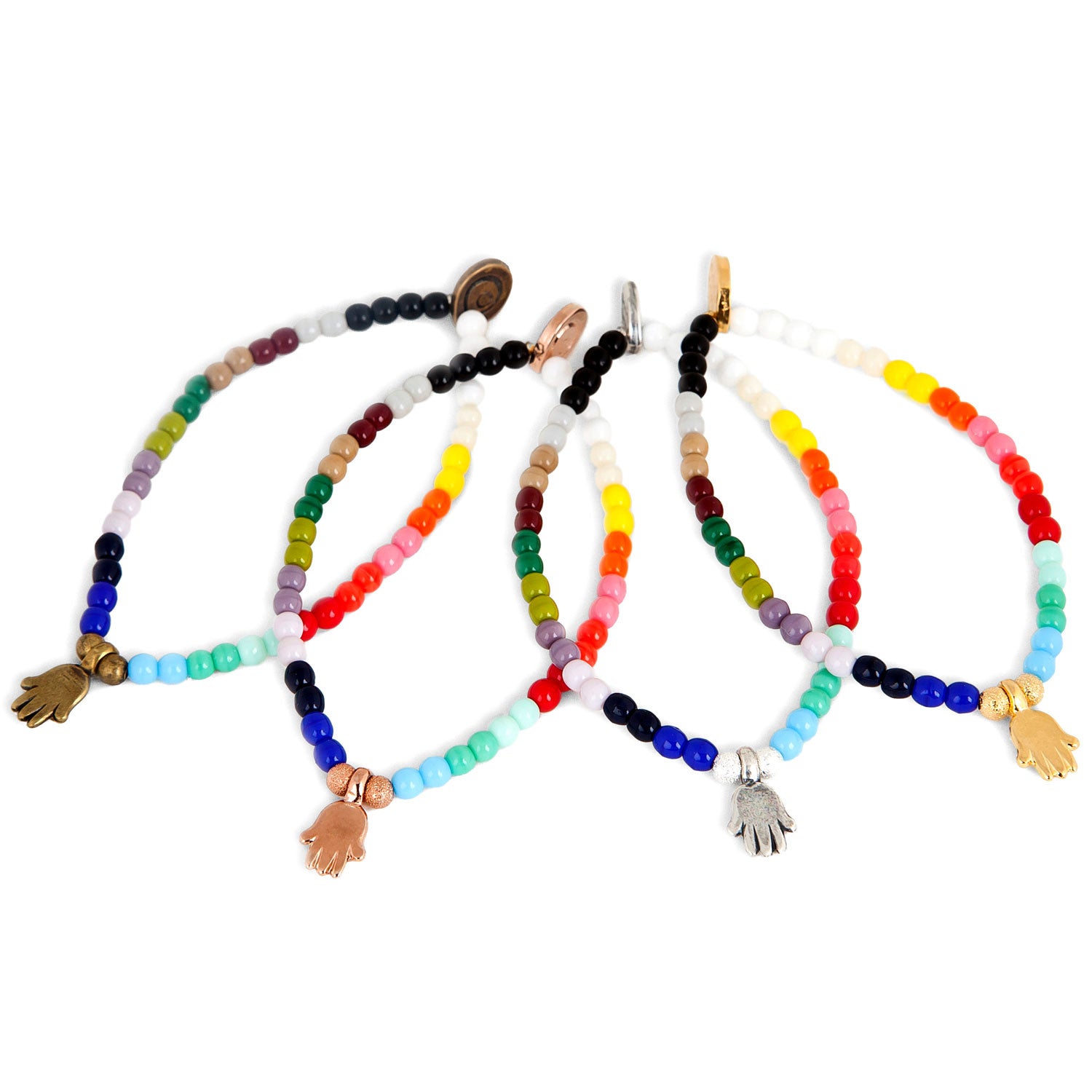Dana Levy Mini Hamsa Hand Charm Rainbow Glass Bead Bracelet - Group