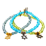 Dana Levy Mini Star of David Charm Faceted Glass Bead Bracelets Trio