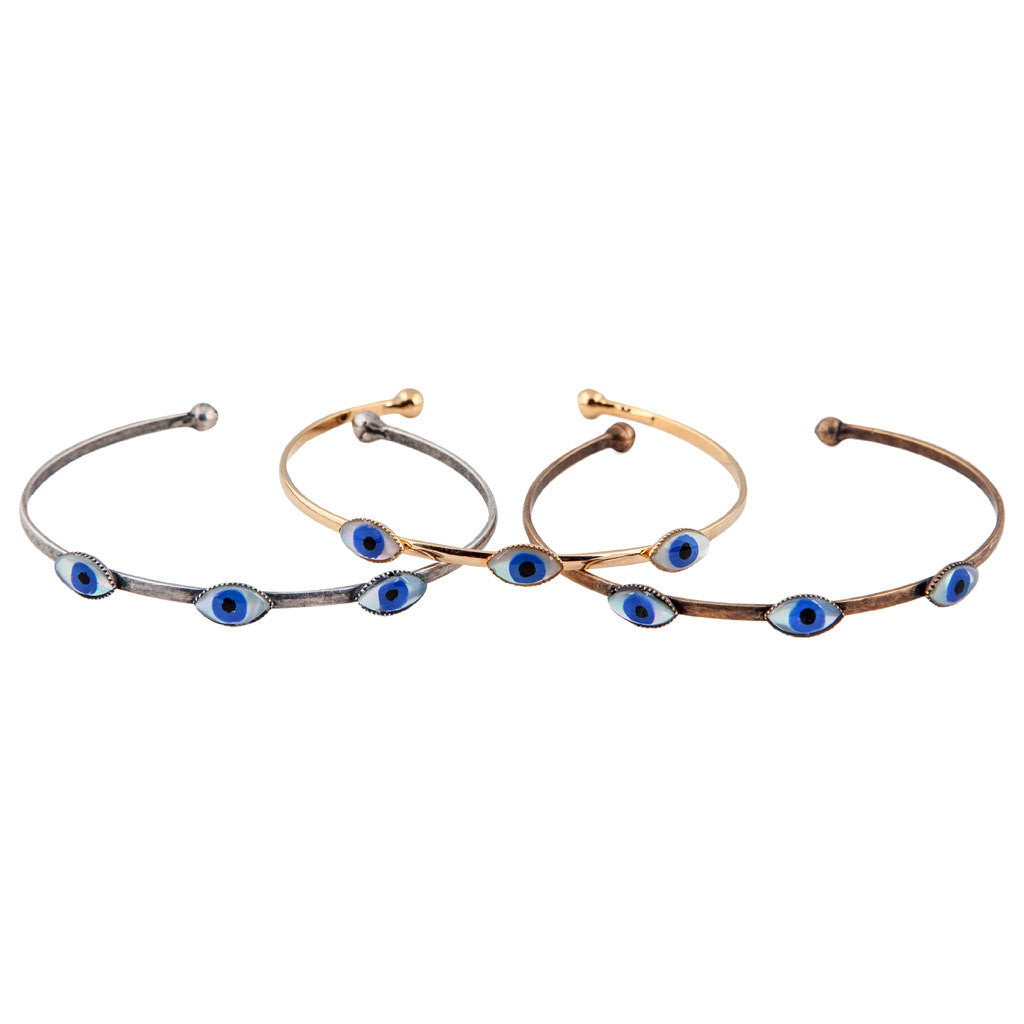 Dana Levy Mother of Pearl Evil Eye Trio Cuff Bracelets Group