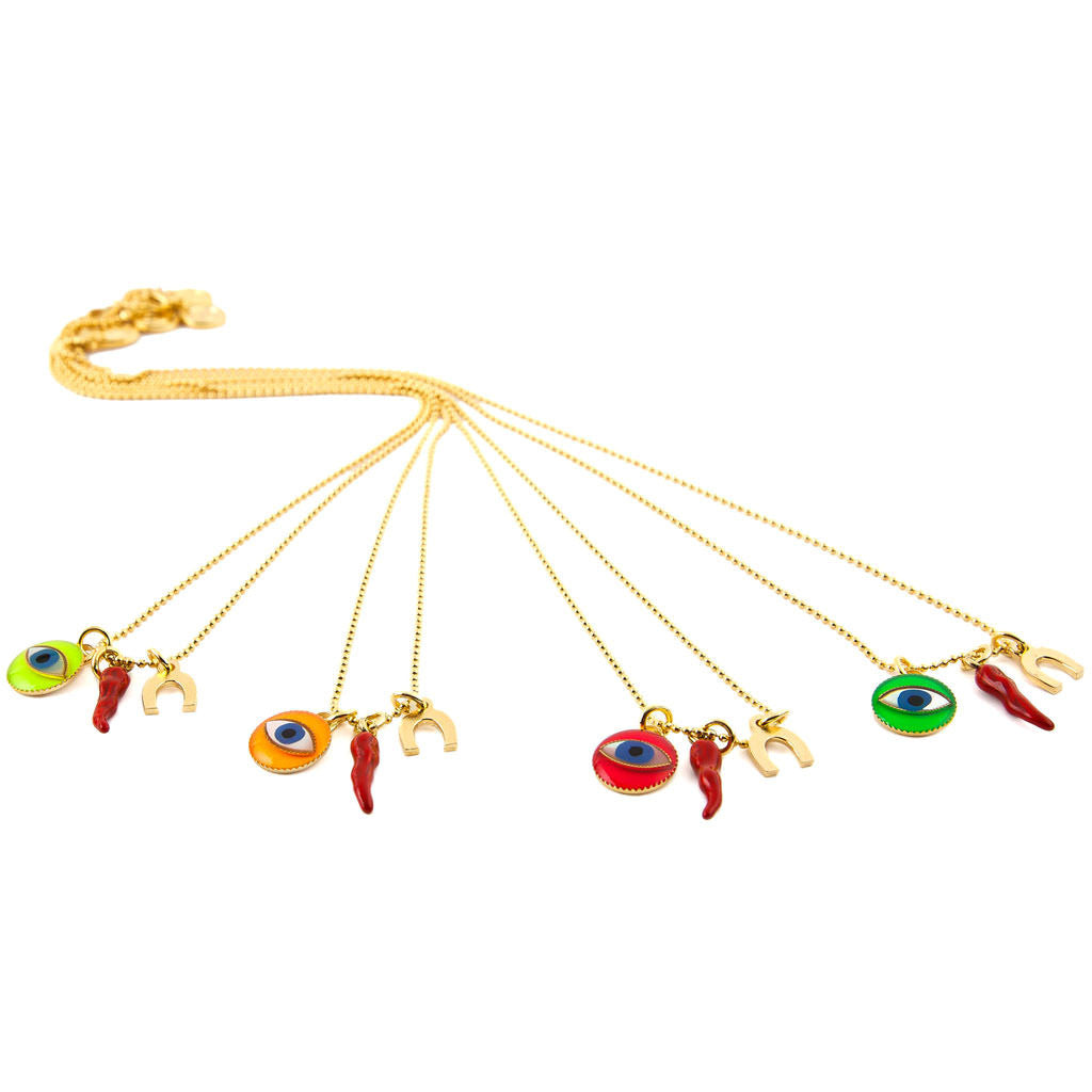 Dana Levy Neon Enamel Evil Eye Token Charm Trio Ball Chain Necklace - Group
