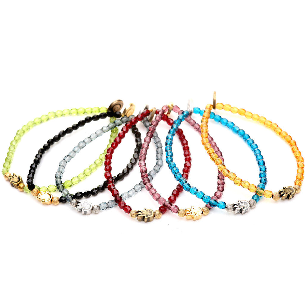Dana Levy Solid Mini Hamsa Hand Charm Faceted Glass Bead Bracelets - Group