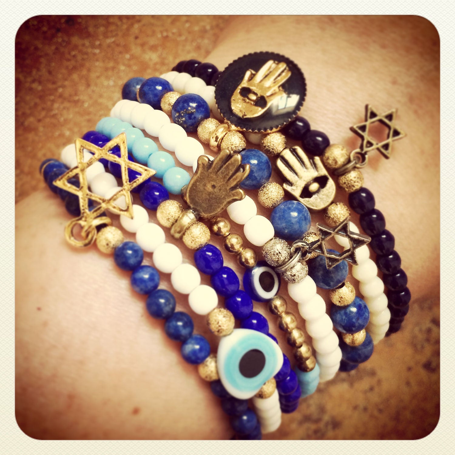 Dana Levy Mini Hamsa Hand Glass Bead Bracelet Wrist Mix