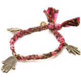 Dana Levy Liberty Print Deco Hamsa Hand Wrap Braid Bracelet - Antique Gold & Maroon Berries Liberty Print