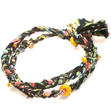 Dana Levy Liberty Print Evil Eye Double Wrap Braid Bracelet - Black Floral & Yellow Evil Eye