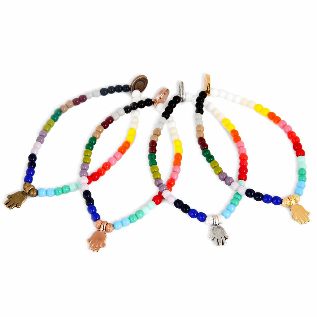 Dana Levy Mini Hamsa Hand Charm Rainbow Glass Bead Bracelet - Group