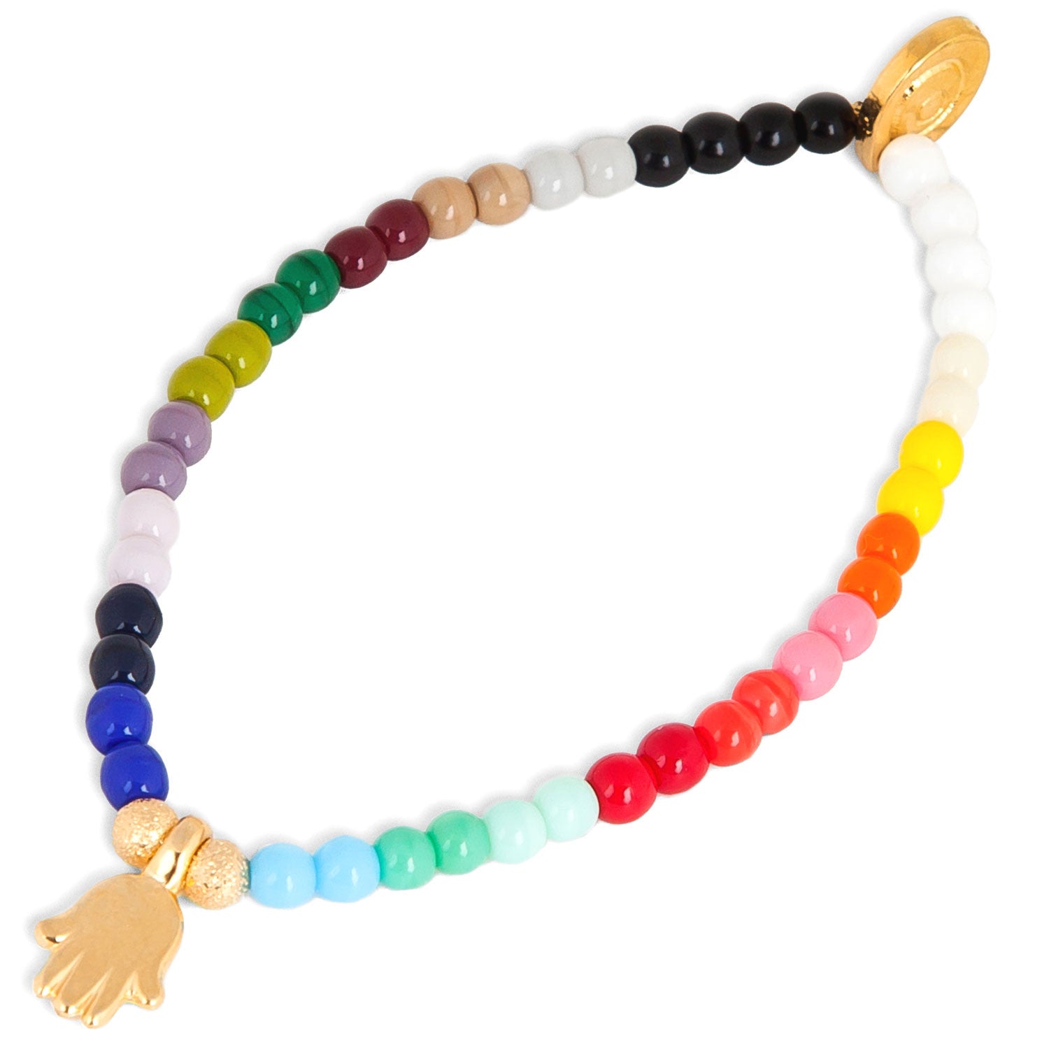 Dana Levy Mini Hamsa Hand Charm Rainbow Glass Bead Bracelet - Gold