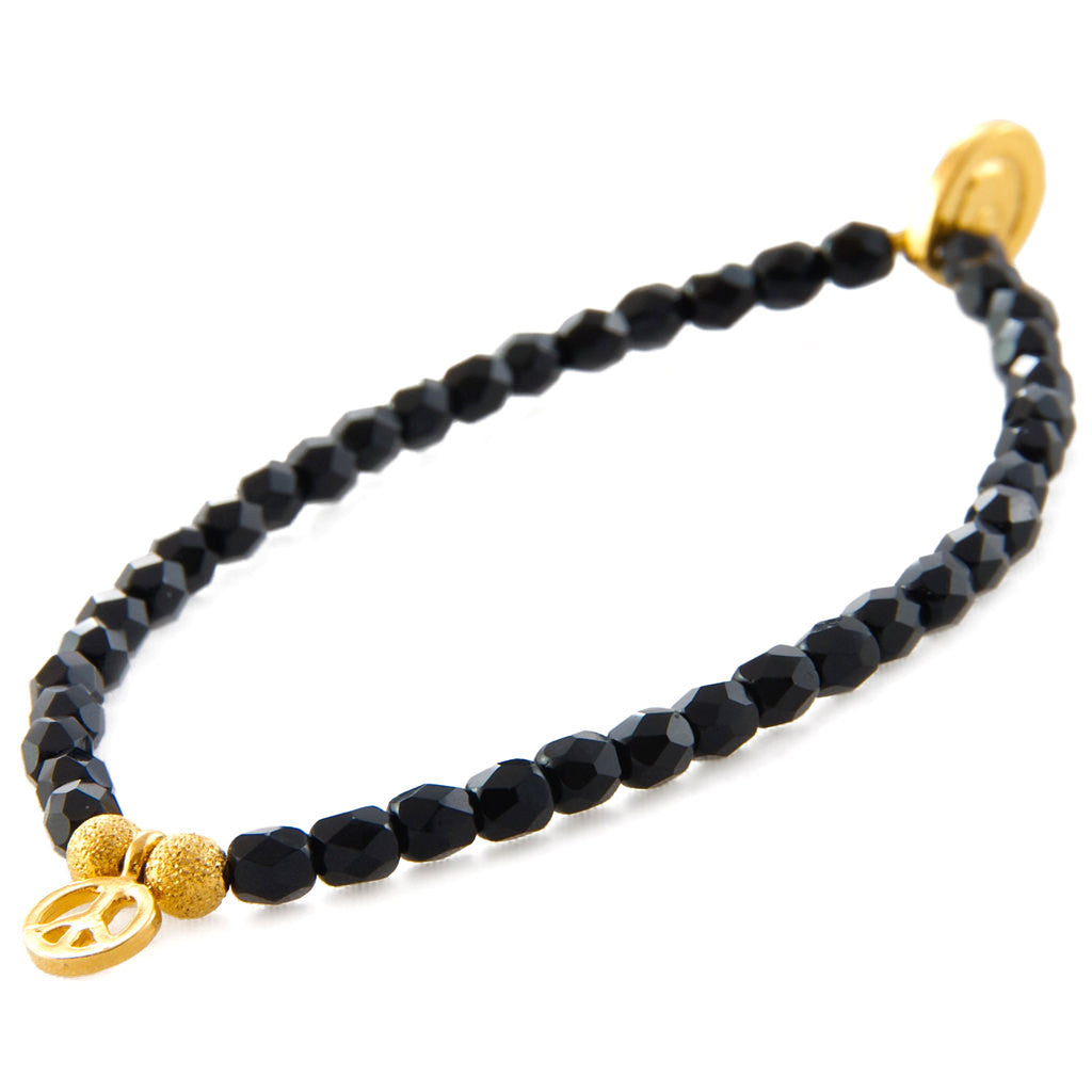 Dana Levy Mini Peace Symbol Charm Faceted Glass Bead Bracelet - Gold Jet Black