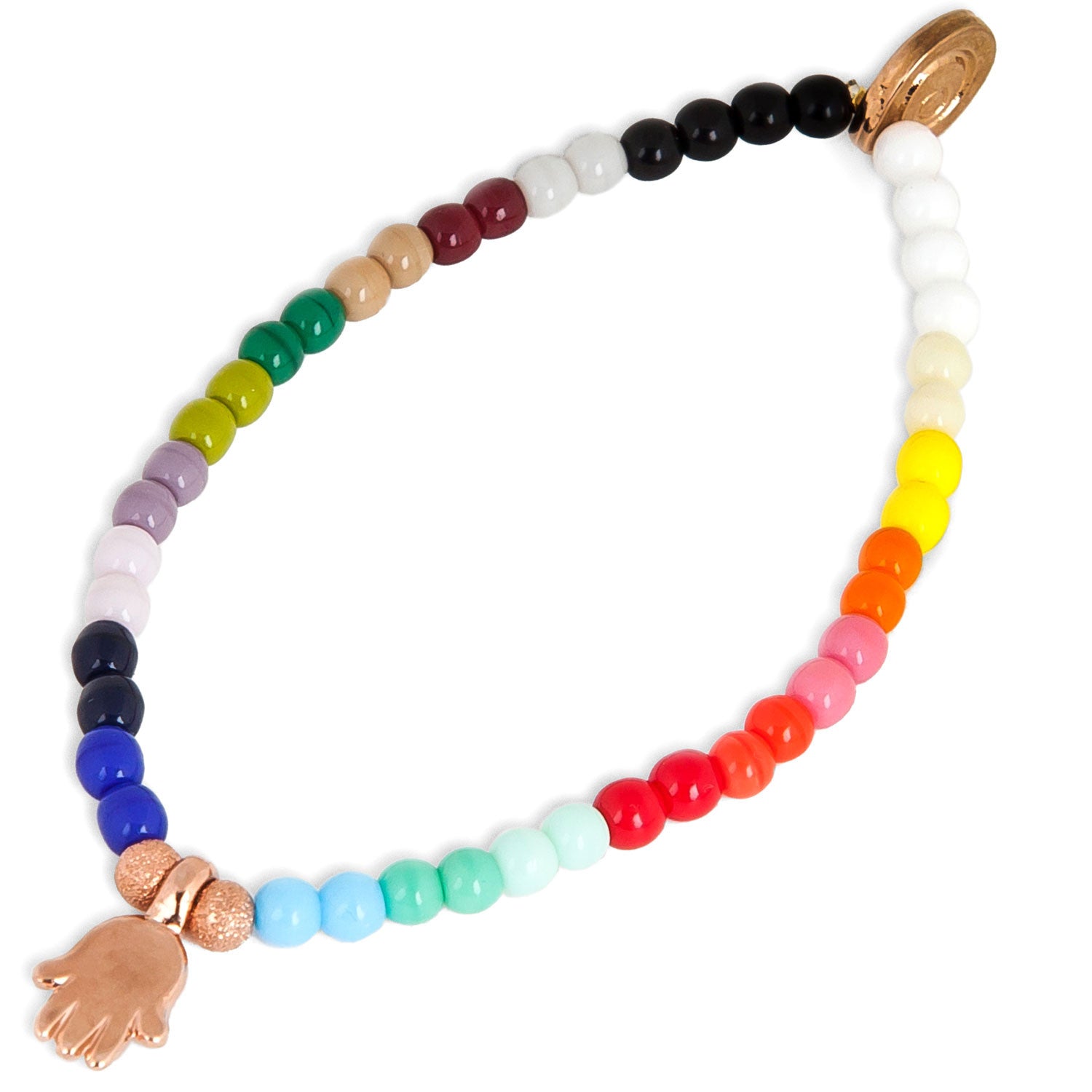 Dana Levy Mini Hamsa Hand Charm Rainbow Glass Bead Bracelet - Rose