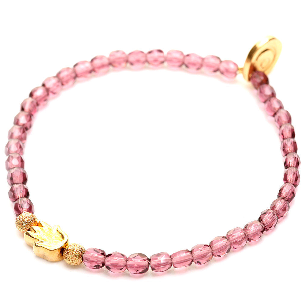 Dana Levy Solid Mini Hamsa Hand Charm Faceted Glass Bead Bracelet - Gold Amethyst
