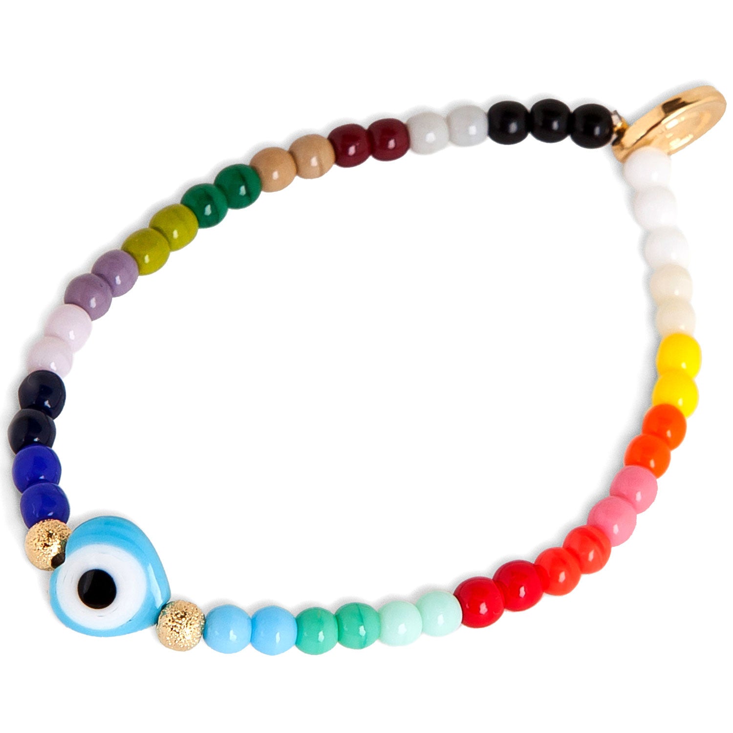 Dana Levy Evil Eye Heart Charm Rainbow Glass Bead Bracelet - Turquoise Eye
