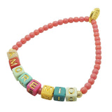 Dana Levy Personalised Retro Alphabet Cube Glass Bead Bracelet - Amore Mio / Dark Rose