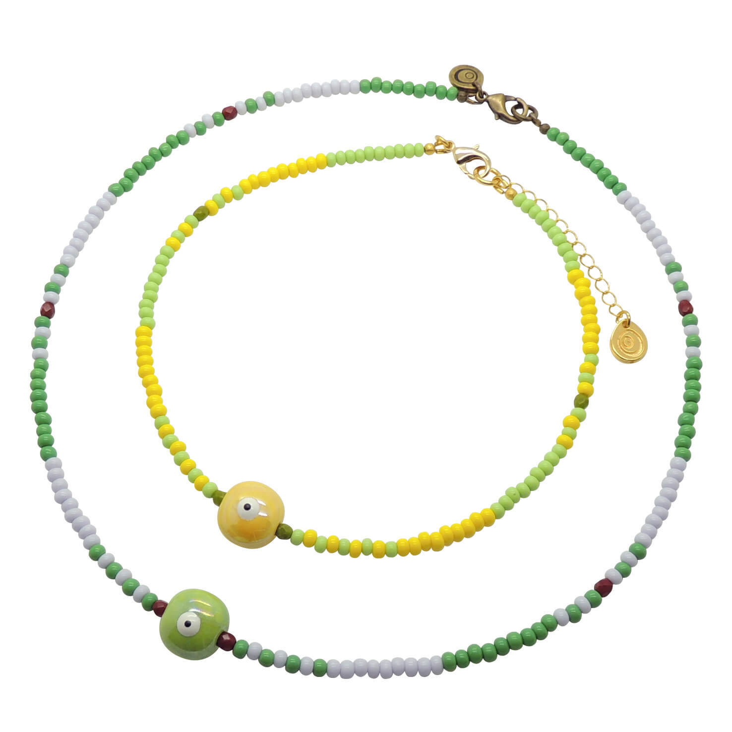 Dana Levy Ceramic Evil Eye Bubble Charm Two Tone Glass Bead Necklace - Necklace and Choker Duo
