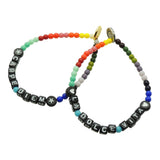 Dana Levy Mini Personalised Name Alphabet Cube Rainbow Glass Bead Bracelet - Carpe Diem La Dolce Vita / White Letters on Black Alphabet Cubes