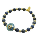 Dana Levy Ceramic Evil Eye Amulet Stardust Gemstone Bead Bracelet - Pearlized Blue (Gold Centre) Sodalite
