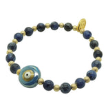 Dana Levy Ceramic Evil Eye Amulet Stardust Gemstone Bead Bracelet - Pearlized Blue (Gold Centre) Sodalite