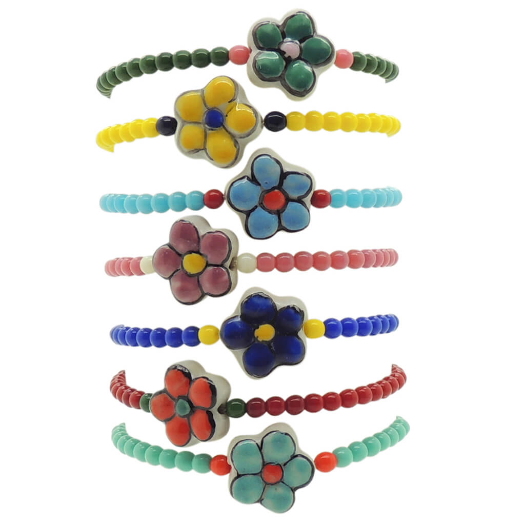 Dana Levy Porcelain Flower Charm Glass Bead Duo Bracelet - Group Stack