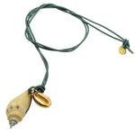 Dana Levy Conch Seashell Charm Duo Leather Cord Necklace in Teal Leather Cord. 