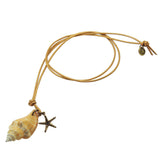 Dana Levy Conch Seashell Starfish Charm Duo Leather Cord Necklace - Antique gold starfish charm with gold leather cord.