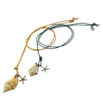 Dana Levy Conch Seashell Starfish Charm Duo Leather Cord Necklace - Pair of Necklaces in antique gold with gold cord and antique silver with teal cord.