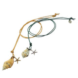 Dana Levy Conch Seashell Starfish Charm Duo Leather Cord Necklace - Pair of Necklaces in antique gold with gold cord and antique silver with teal cord.
