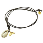 Dana Levy Cowrie Seashell Mermaid Tail Charm Duo Leather Cord Necklace - With Dark Brown Leather Cord.