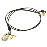 Dana Levy Cowrie Seashell Mermaid Tail Charm Duo Leather Cord Necklace - With Dark Brown Leather Cord.
