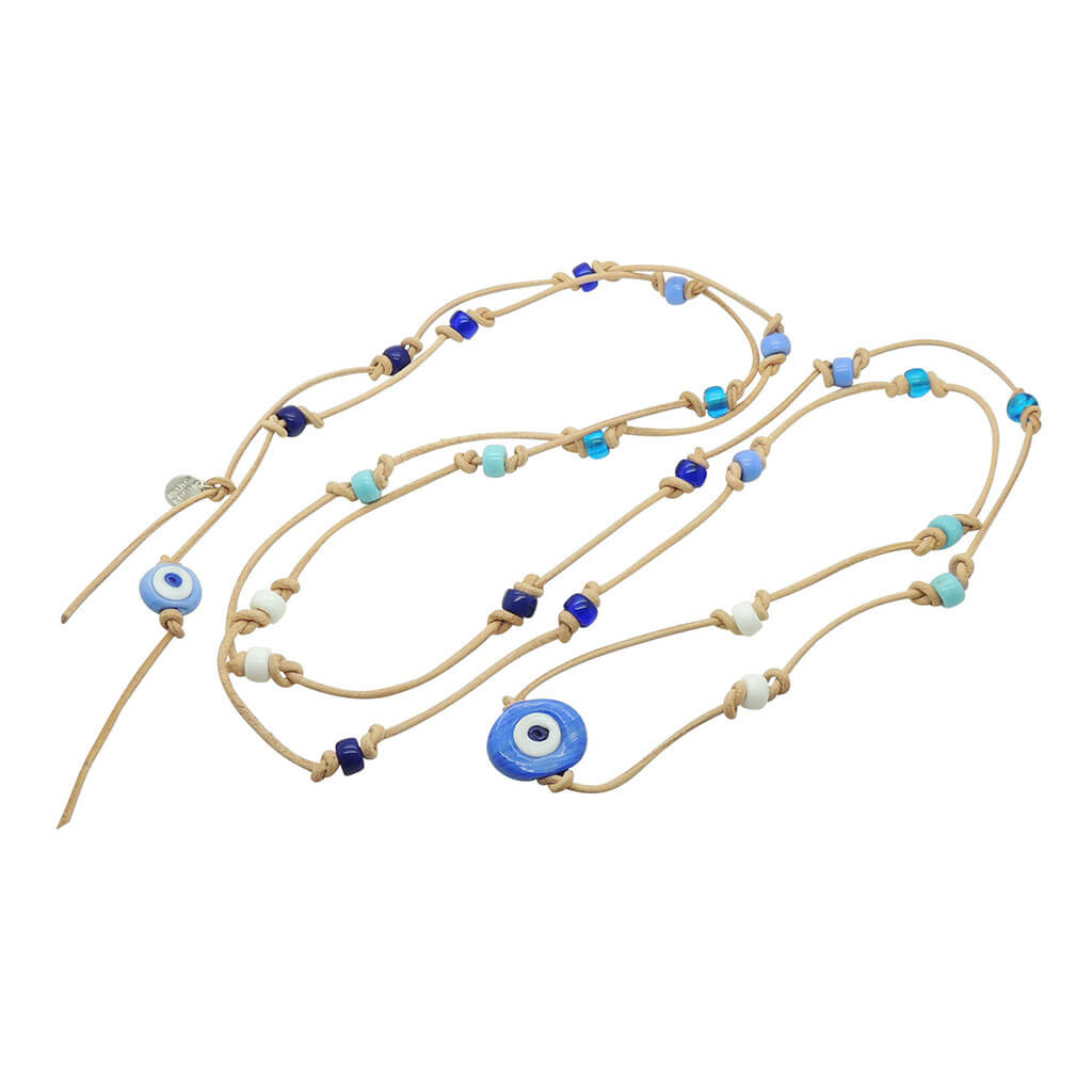Dana Levy Aegean Talisman Leather Cord Lariat Necklace - Cornflower Blue Eye 