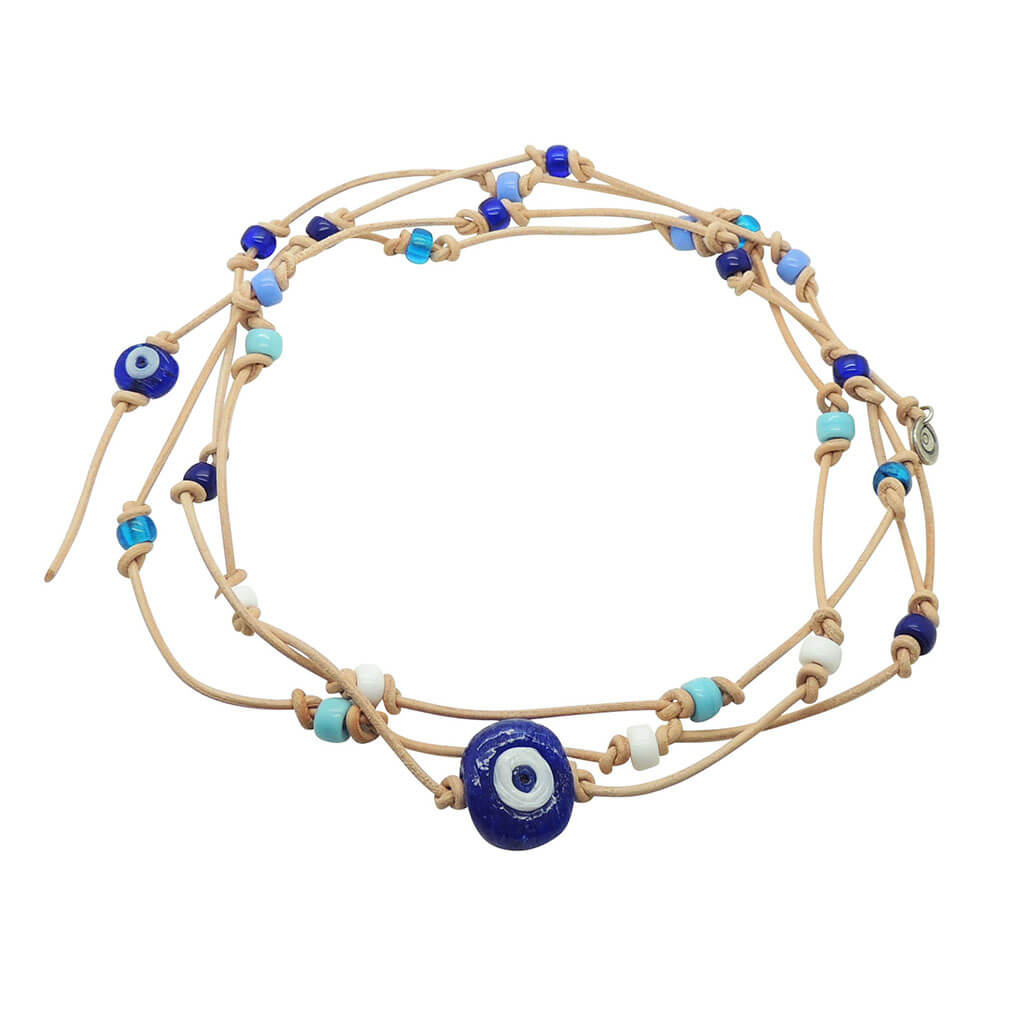 Dana Levy Aegean Talisman Leather Cord Lariat Necklace - Transparent Royal Blue Eye 