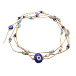 Dana Levy Aegean Talisman Leather Cord Lariat Necklace - Transparent Royal Blue Eye 