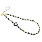 Dana Levy Glass Evil Eye Heart Faux Pearl Beaded Phone Wristlet Strap with a Black Evil Eye Heart Charm and Evil Eye Beads. 