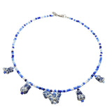 Dana Levy Blue & White Porcelain Pet Animal Charms Glass Rocaille Bead Mix Necklace - Sky Blue Mix