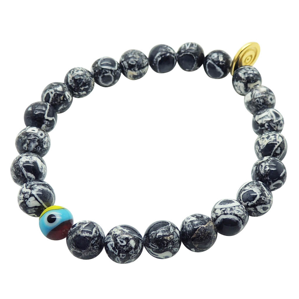 Dana Levy Camouflage Evil Eye Amulet Agate Gemstone Bead Bracelet - with Black Cracked Agate 