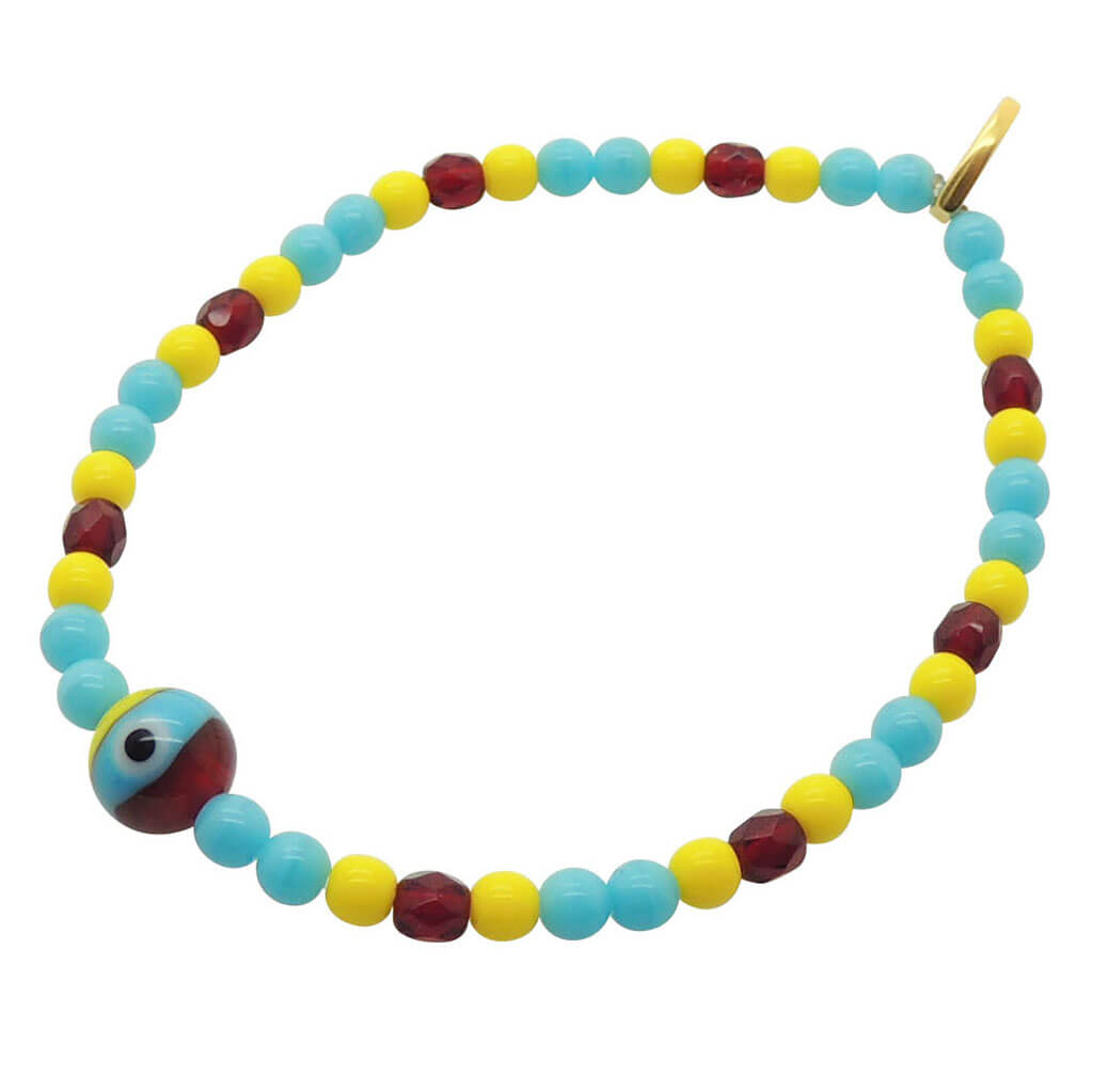 Dana Levy Camouflage Evil Eye Charm Glass Crystal Bead Mix Bracelet - Turquoise Glass Beads.