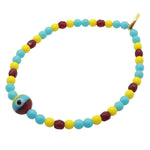 Dana Levy Camouflage Evil Eye Charm Glass Crystal Bead Mix Bracelet - Turquoise Glass Beads.