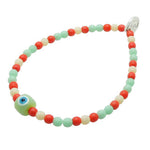 Dana Levy Evil Eye Candy Charm Glass Bead Trio Bracelet - Mint Green Evil Eye Charm Coral Ivory Mint Glass Beads