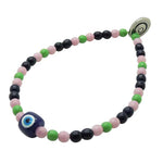 Dana Levy Evil Eye Candy Charm Glass Bead Trio Bracelet - Navy Blue Evil Eye Charm Light Pink Apple Green Navy Blue Glass Beads.