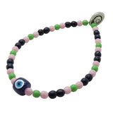 Dana Levy Evil Eye Candy Charm Glass Bead Trio Bracelet - Navy Blue Evil Eye Charm Light Pink Apple Green Navy Blue Glass Beads.