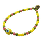 Dana Levy Evil Eye Candy Charm Glass Bead Trio Bracelet - Yellow Evil Eye Charm Olive Dark Rose Yellow Glass Beads.
