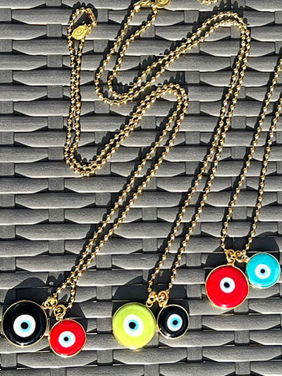 Dana Levy Evil Eye Disc Duo Ball Chain Necklaces 