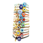 Dana Levy Evil Eye & Lucky Charm Duo Multicolour Braid Cord Bracelet - Group Stack of Bracelets in a mix of colours and charms. 