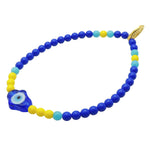 Dana Levy Glass Hamsa Hand Amulet Glass Bead Mix Bracelet - Royal Blue Hamsa Hand, Royal Blue Turquoise and Yellow Glass Beads. 