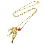 Dana Levy Goldfish Trio Charm Ball Chain Necklace - With Red Evil Eye Charm 
