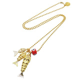 Dana Levy Goldfish Trio Charm Ball Chain Necklace - With Red Evil Eye Charm 