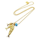 Dana Levy Goldfish Trio Charm Ball Chain Necklace - With Turquoise Evil Eye Charm