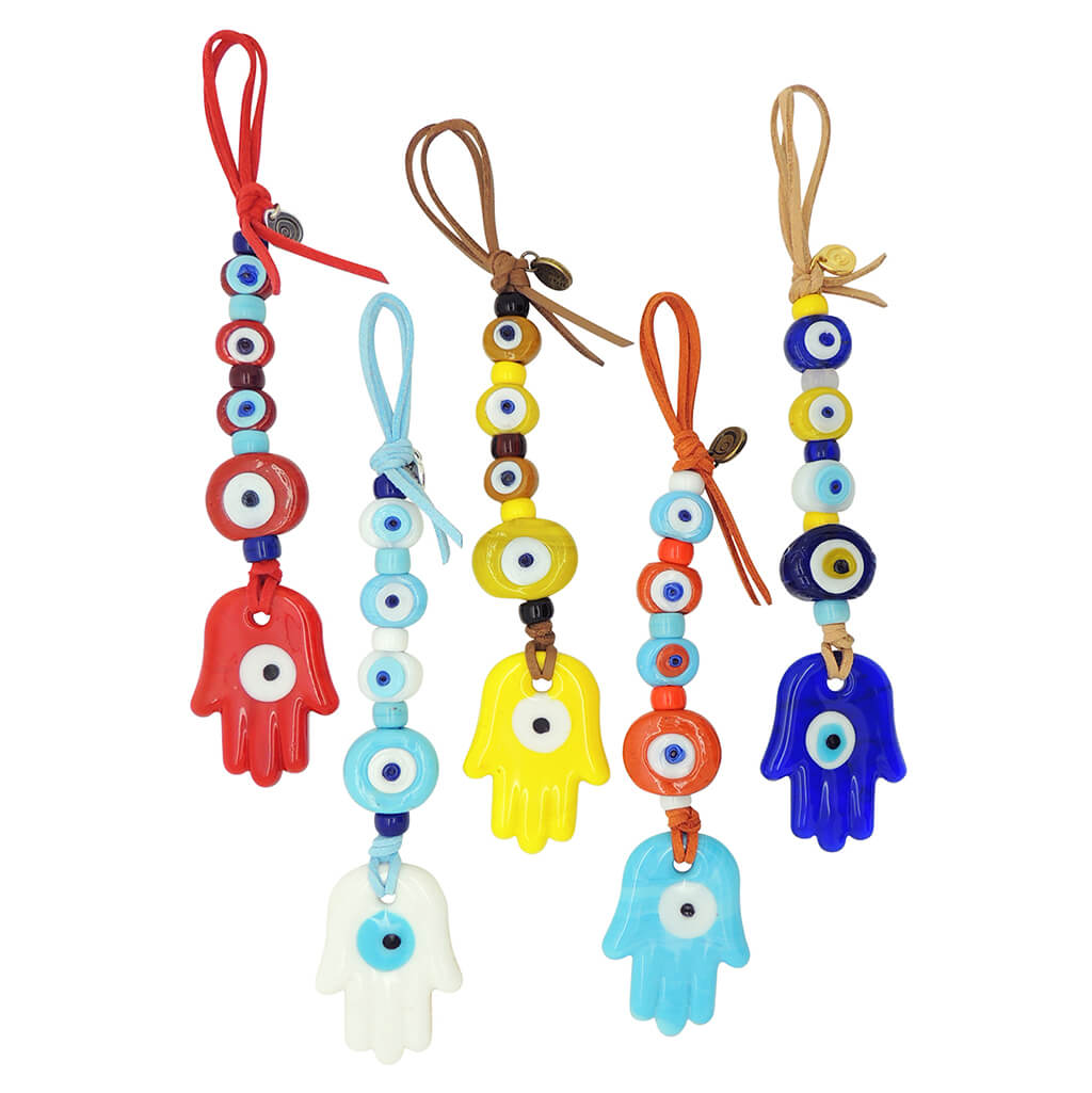 Dana Levy Hamsa Hand Talisman Wall Hangings in a variety of colours: Red, White, Yellow, Turquoise and Royal Blue. 