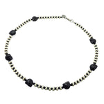 Dana Levy Howlite Skull Charm Wave Beaded Necklace with Black Skull Charms, Ivory Howlite Wave Beads and Black Glass Beads. 