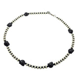 Dana Levy Howlite Skull Charm Wave Beaded Necklace with Black Skull Charms, Ivory Howlite Wave Beads and Black Glass Beads. 